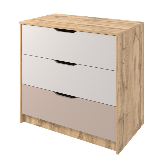 Комод «Модена», 812×461×757 мм, 3 ящика, цвет дуб вотан / кашемир серый / глиняный серый
