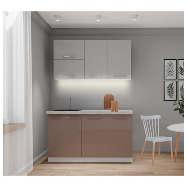 кухонный гарнитур ПРОМО Аверно_Виано 1500мм ЛДСП серый перламутровый/серый камень